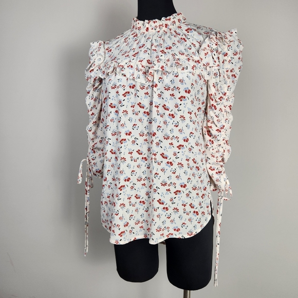 VERONICA BEARD Howell Floral-Print Silk Ruffle Top